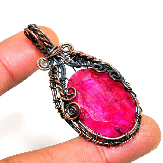 Ruby Embrace – Copper-Wrapped Ruby Pendant