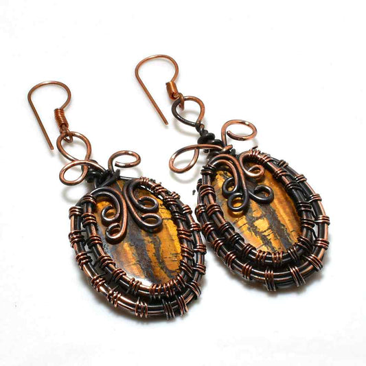 Terra’s Shield – Tiger’s Eye Copper Earrings