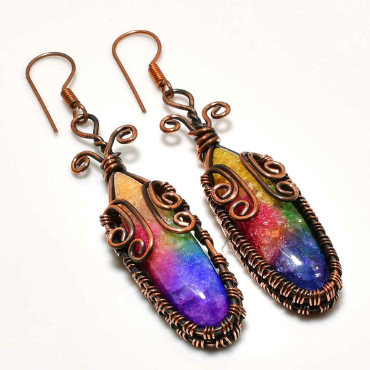 Prism Echo – Rainbow Amethyst Copper Earrings
