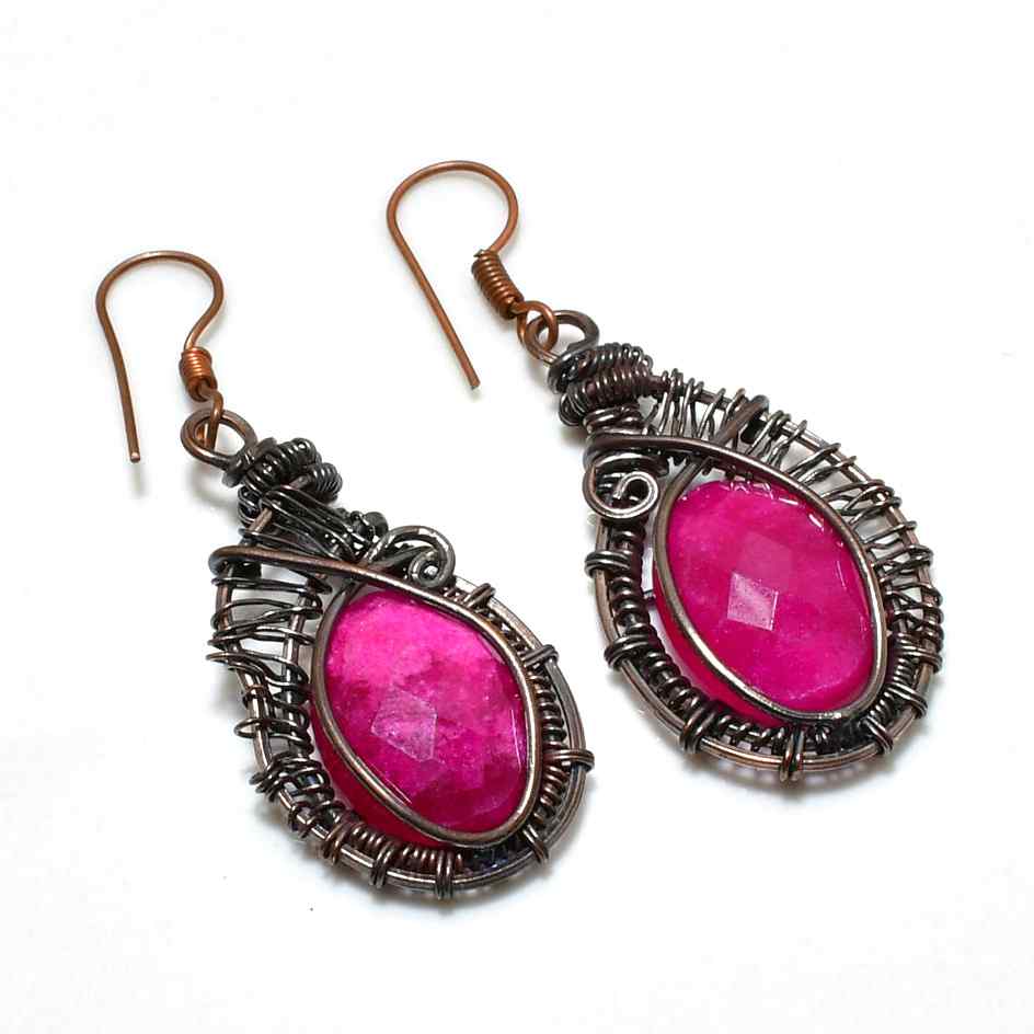 Ruby Radiance – Oxidized Copper Earrings