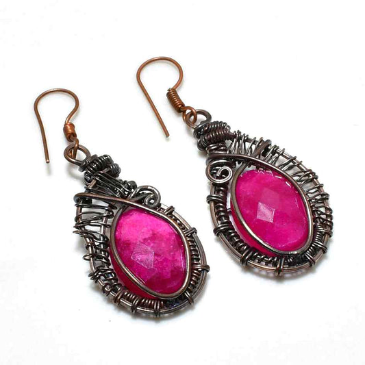 Ruby Radiance – Oxidized Copper Earrings