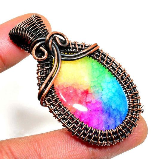 Aurora’s Glow – Copper-Wrapped Rainbow Quartz Pendant
