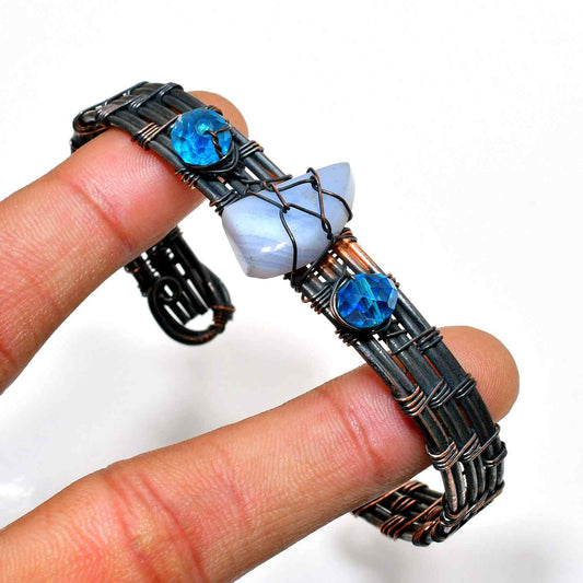 Celestial Harmony – Lace Agate & Copper Wire Bracelet