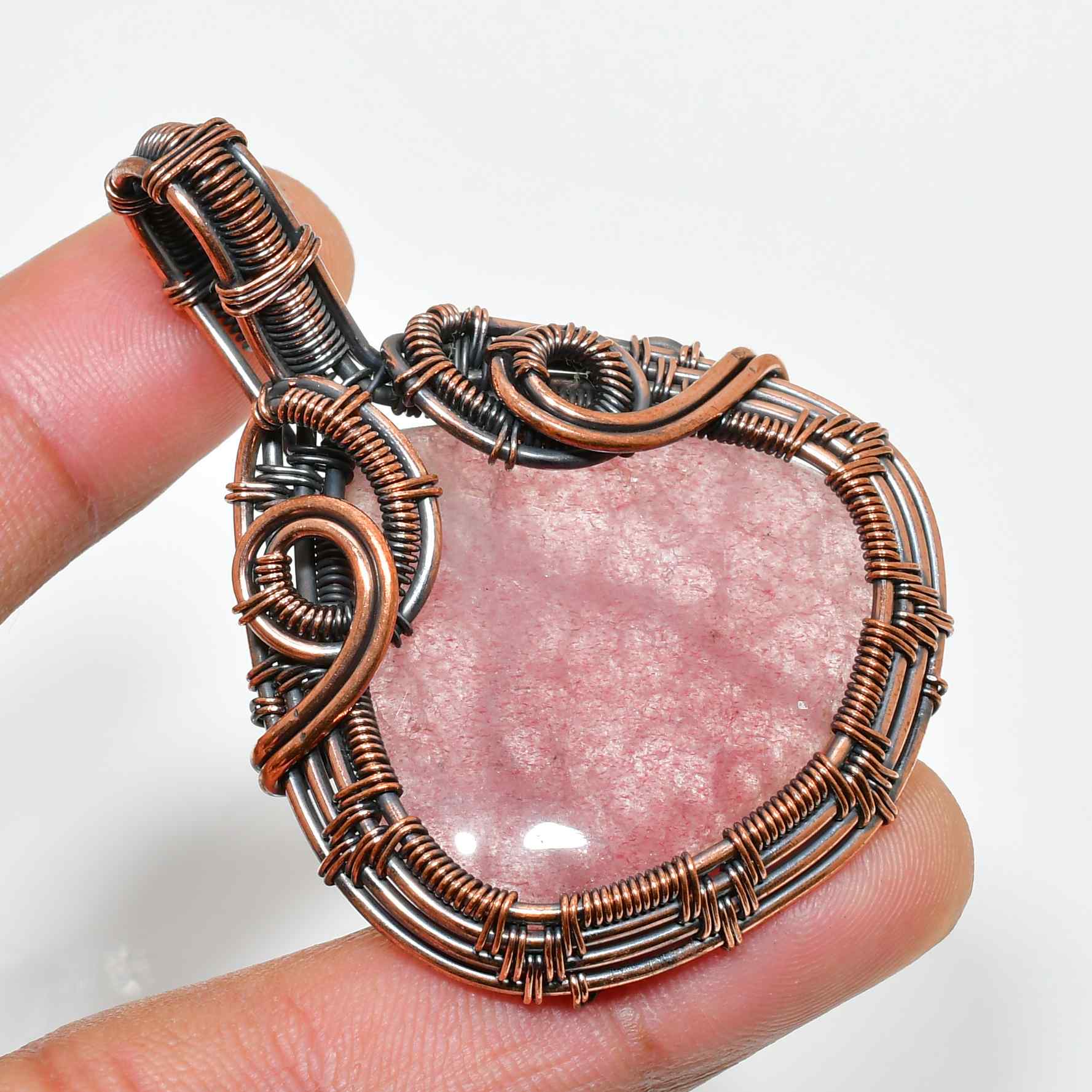 Ezra’s Veil – Rose Quartz & Copper Pendant