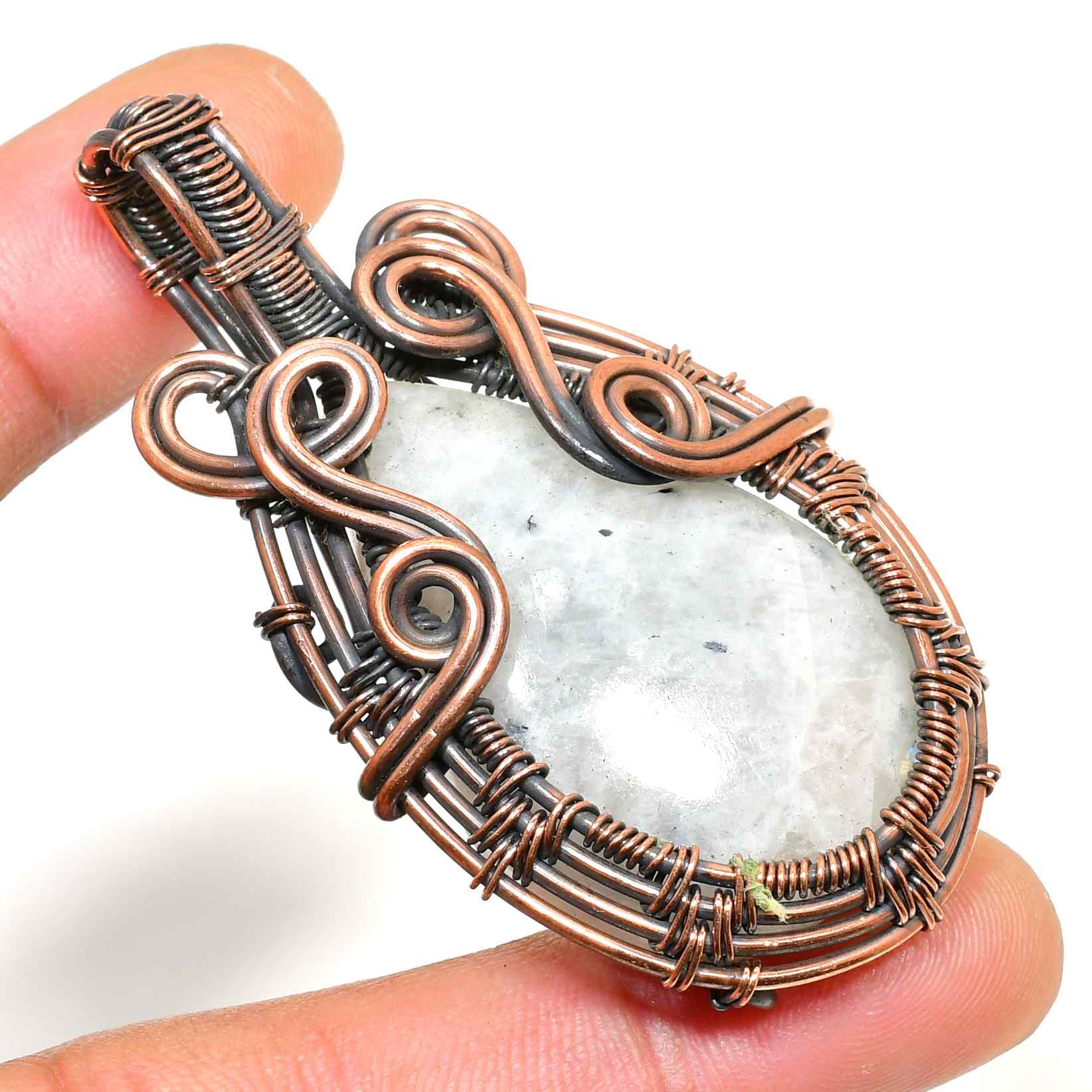 Luna’s Embrace – Oxidized Copper Moonstone Pendant