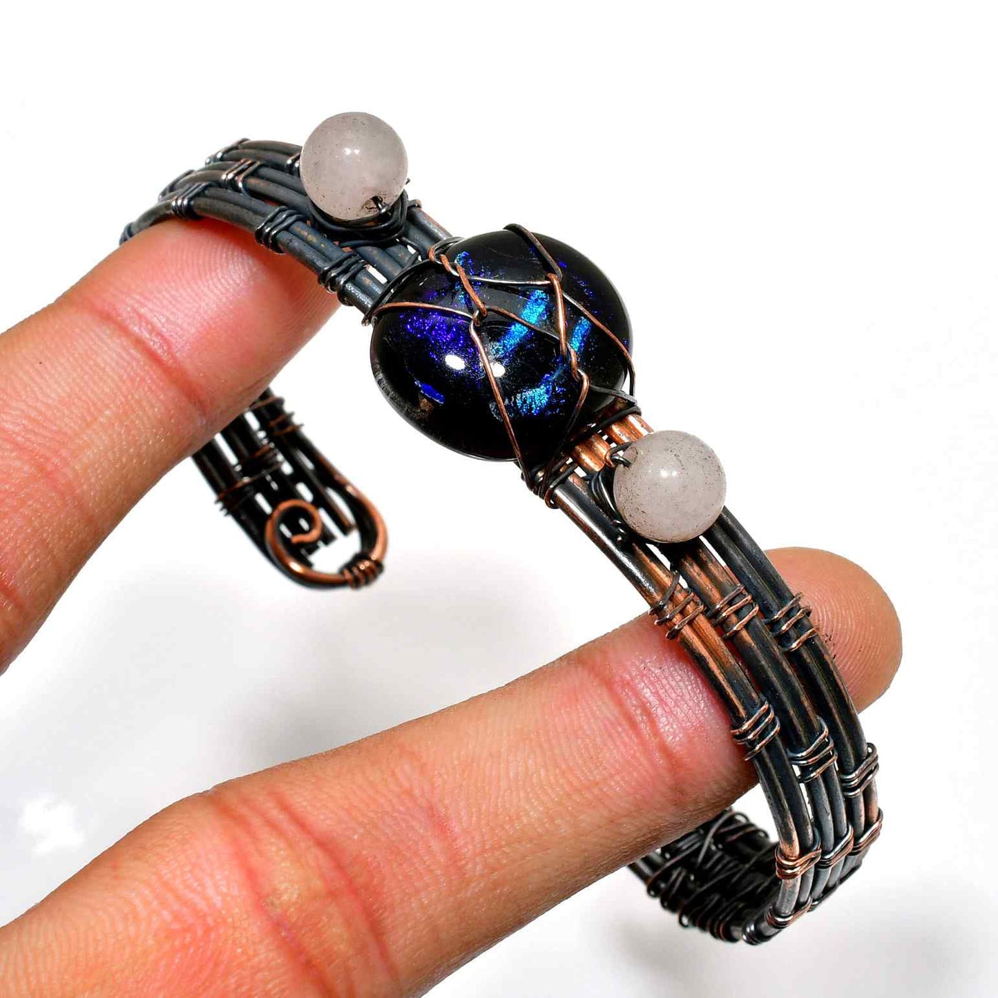 Aurora’s Embrace – Iridescent Stone Copper Bracelet