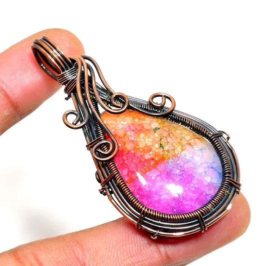 Luna’s Gleam – Drusy Quartz Copper Pendant