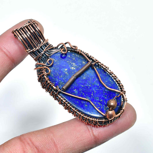 Lapis Guardian – Copper-Wrapped Lapis Lazuli Pendant