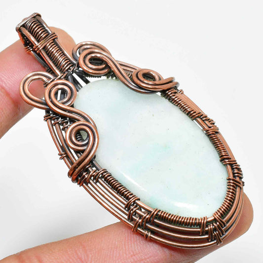 Azure Whisper – Copper-Wrapped Aventurine Pendant
