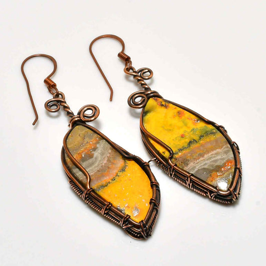 Sunset Whisper – Yellow Agate & Copper Earrings