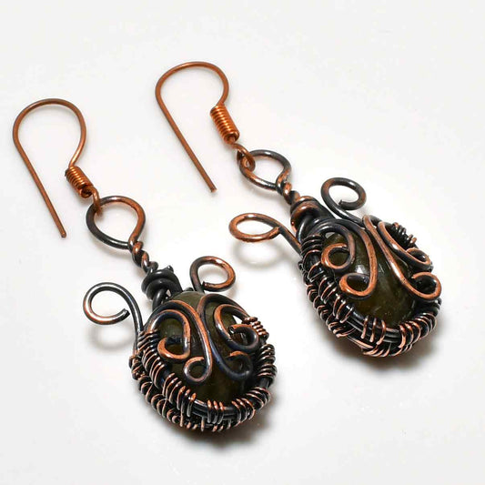 Emerald Reverie – Antique Copper Drop Earrings