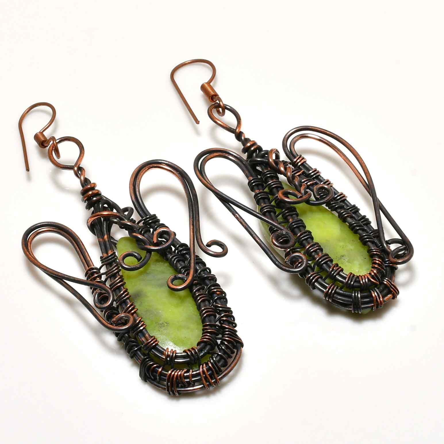 Gaia’s Grace – Jade & Copper Wire Earrings
