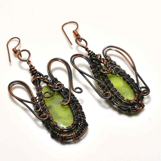 Gaia’s Grace – Jade & Copper Wire Earrings