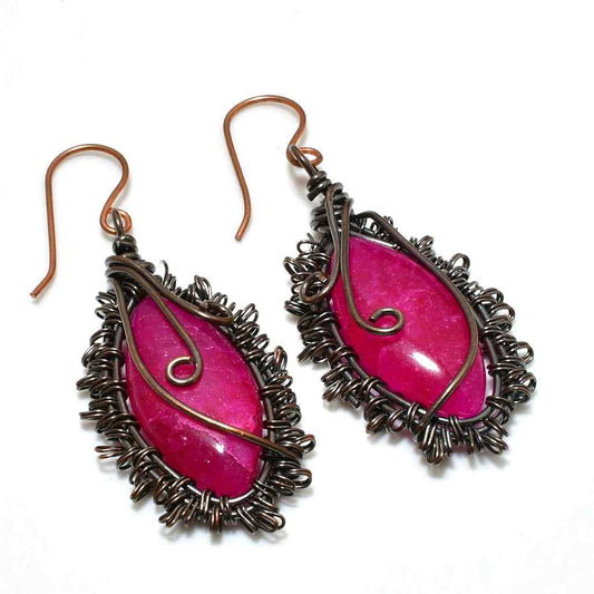 Scarlet Embrace – Copper-Wrapped Ruby Earrings