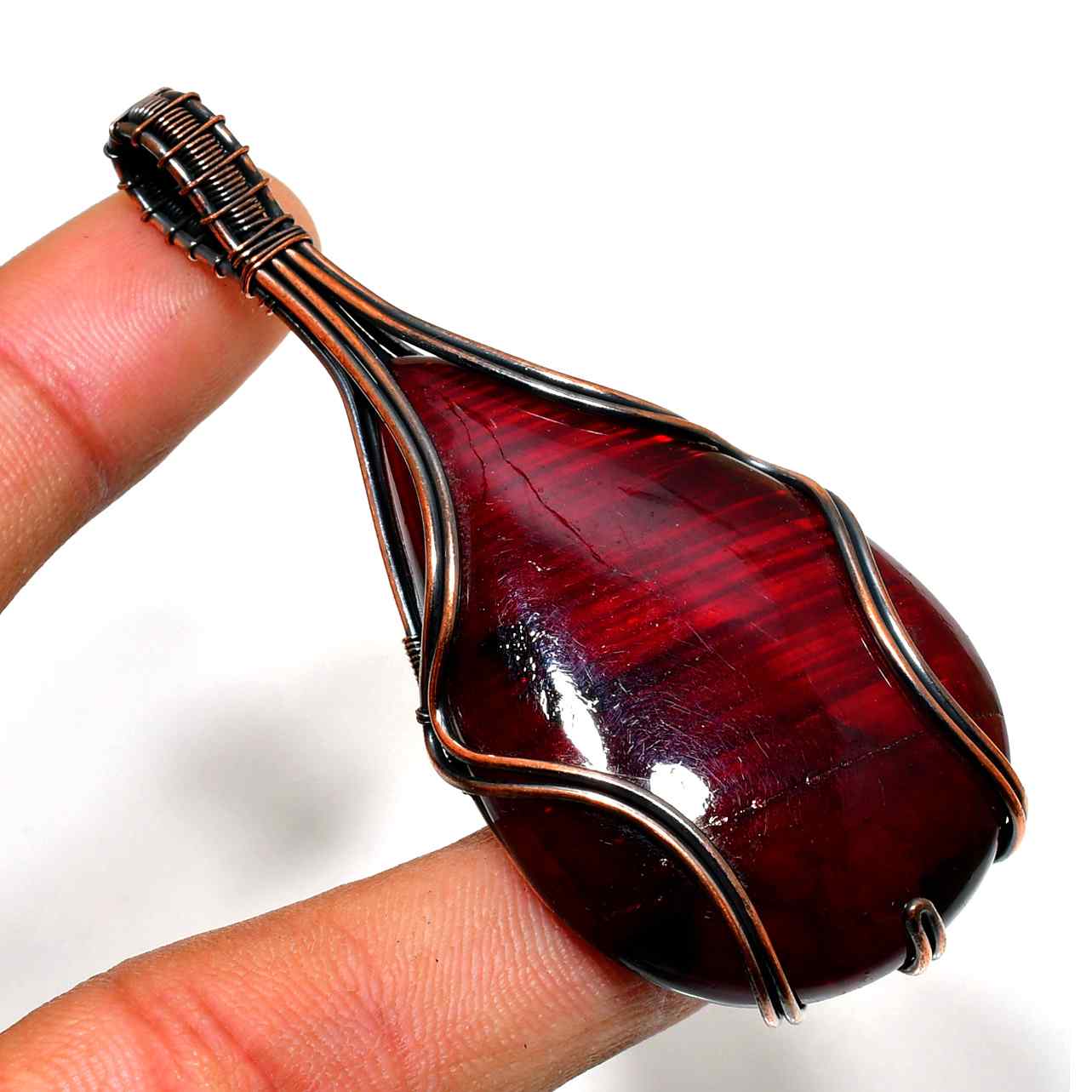 Crimson Dream – Copper-Wrapped Red Stone Pendant