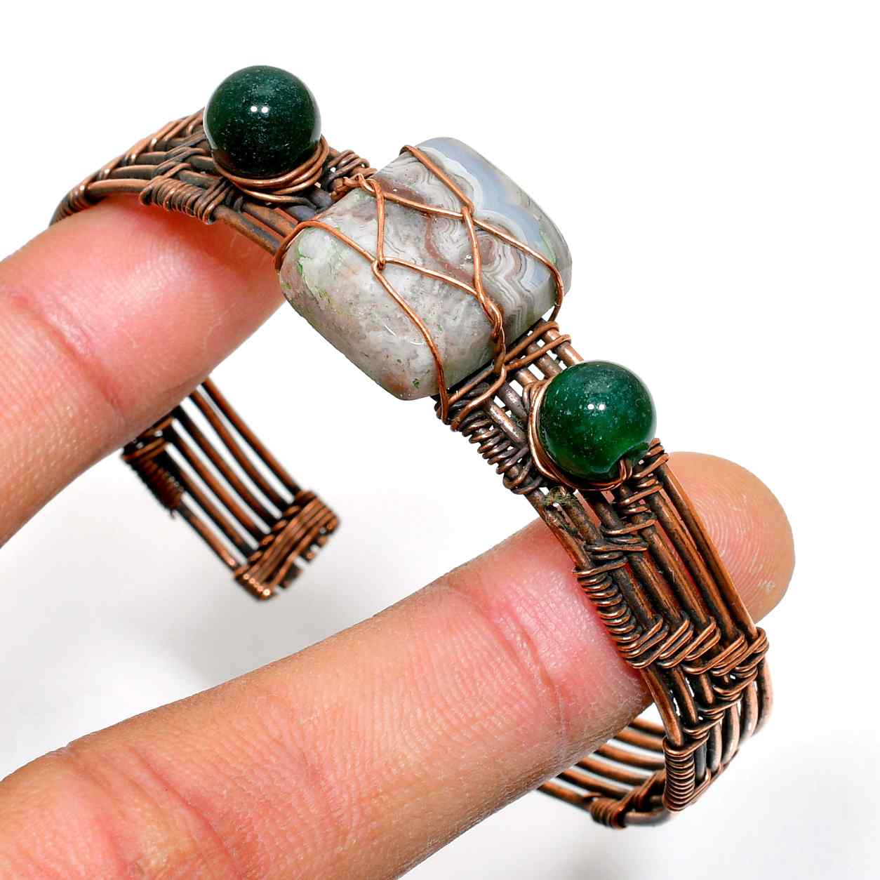 Gaia’s Harmony – Copper-Wrapped Gemstone Bracelet