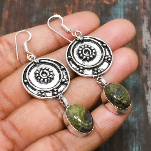 Serpent’s Dance – Silver & Unakite Earrings