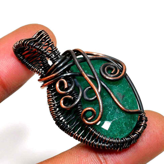 Serenity’s Embrace – Handwrapped Malachite & Oxidized Copper Pendant