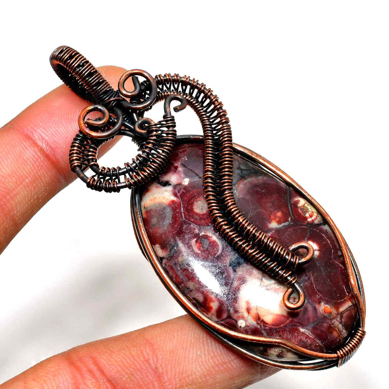 Crimson Embrace – Red Jasper & Antique Copper Pendant