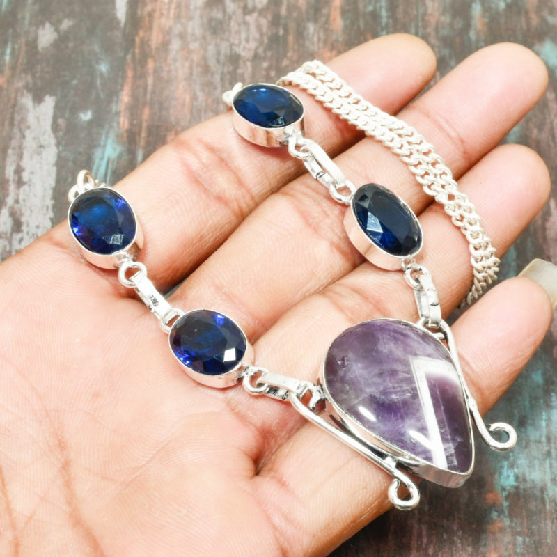 Ezra’s Veil – Amethyst & Sapphire Silver Pendant
