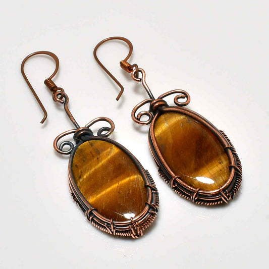 Auric Veil – Tiger’s Eye & Copper Earrings