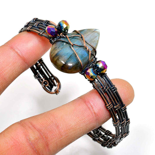 Aurora’s Veil – Oxidized Copper Labradorite Bracelet