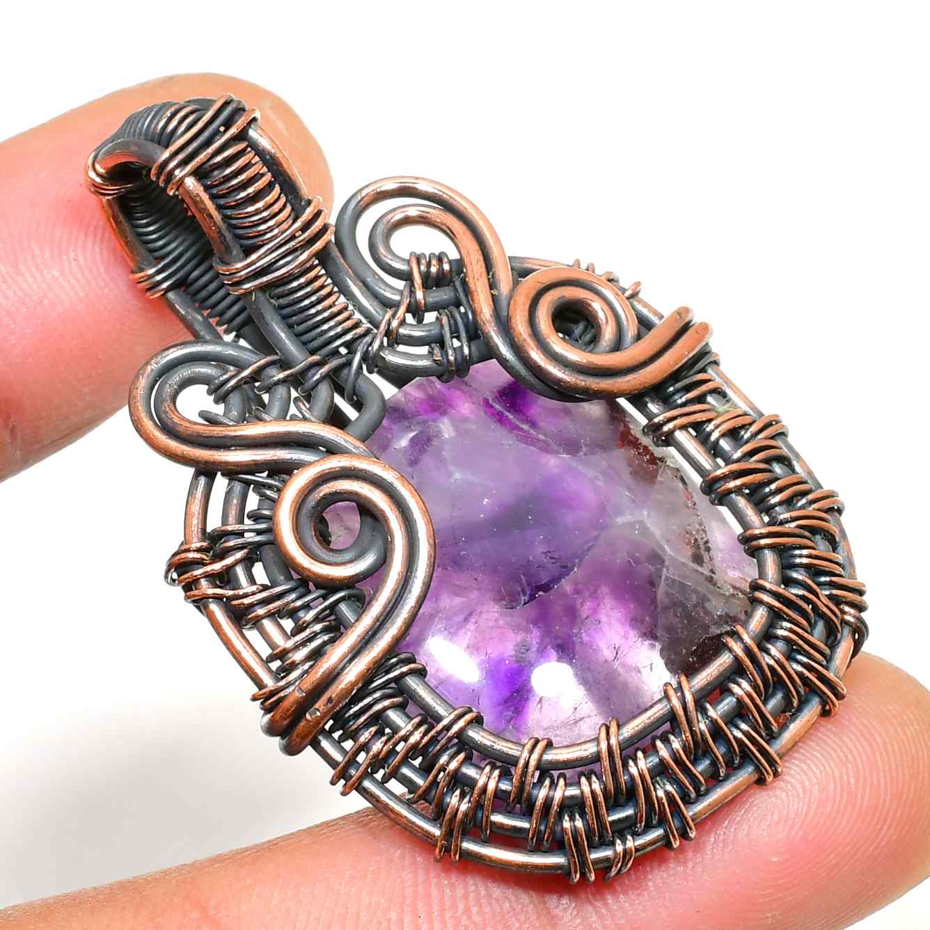 Ezra’s Veil – Handcrafted Amethyst & Oxidized Copper Pendant