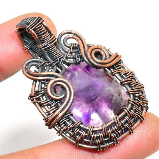 Ezra’s Veil – Handcrafted Amethyst & Oxidized Copper Pendant