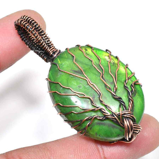 Verdant Whisper – Jade & Copper Wire Pendant