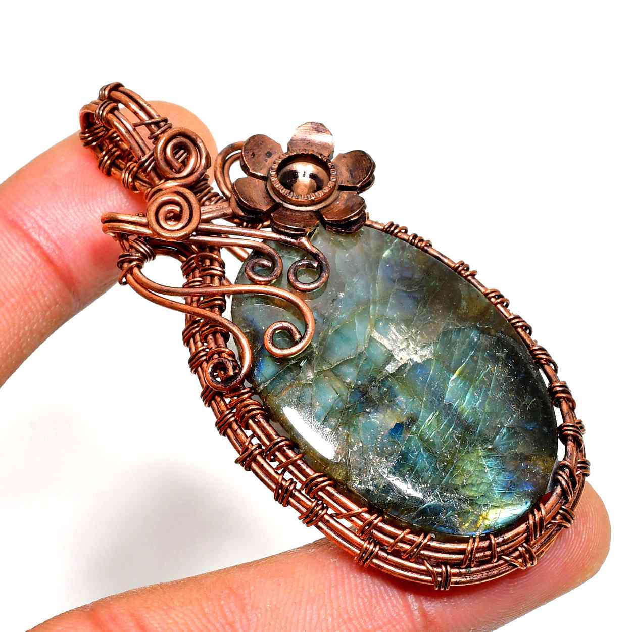 Nebula Whisper – Labradorite Copper Pendant
