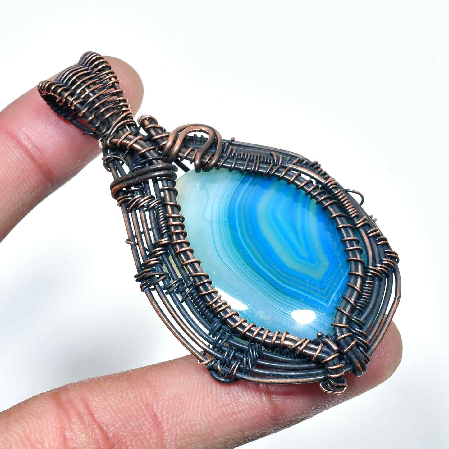 Ocean’s Embrace – Agate & Antique Copper Pendant