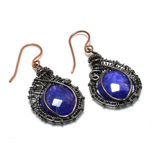 Celestine’s Embrace – Handwoven Amethyst & Copper Earrings