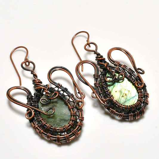 Luna’s Veil – Labradorite Copper Earrings
