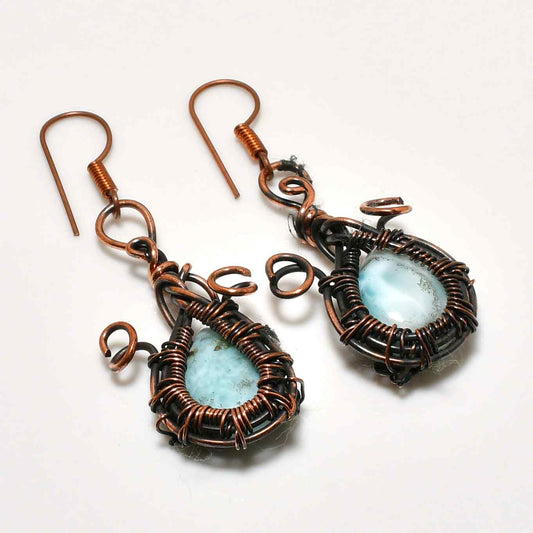 Serenity Tide – Larimar Copper Earrings