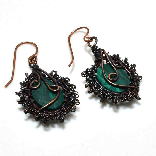 Gaia’s Whisper – Malachite & Copper Earrings