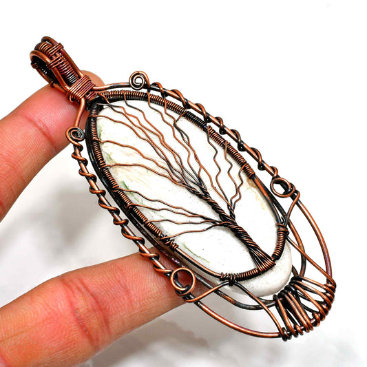 Ezra’s Veil – White Stone & Oxidized Copper Pendant