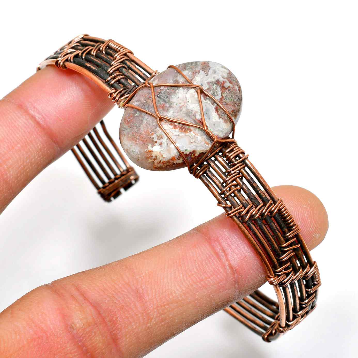Gaia’s Embrace – Copper-Wrapped Agate Cuff