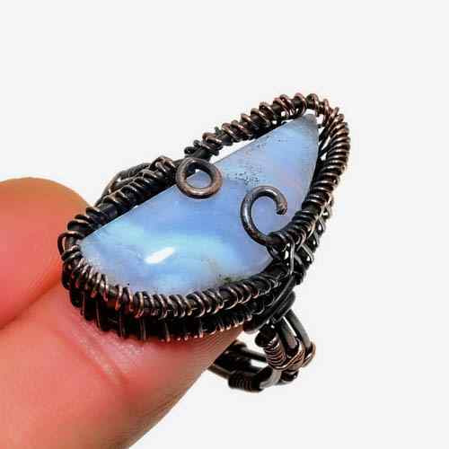Celestial Cascade – Blue Lace Agate Copper Ring