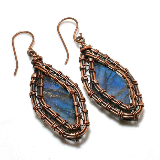 Aurora’s Glow – Labradorite Copper Earrings