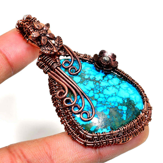 Turquoise Blossom – Oxidized Copper Wire Pendant