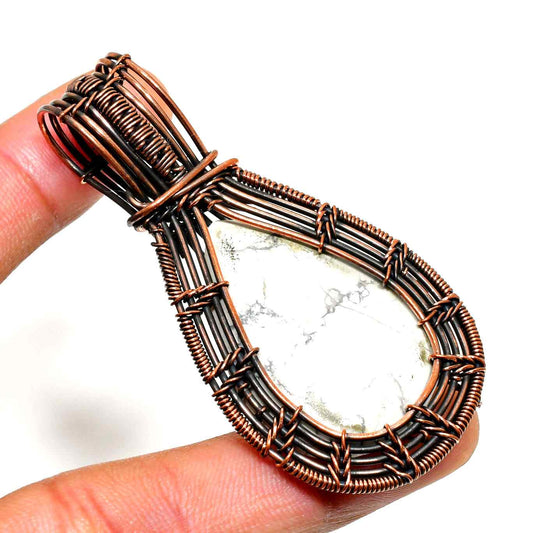 Moonlit Serenity – White Stone & Oxidized Copper Pendant