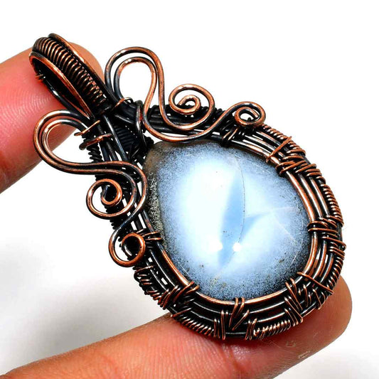 Celestial Whisper – Lace Agate Copper Pendant