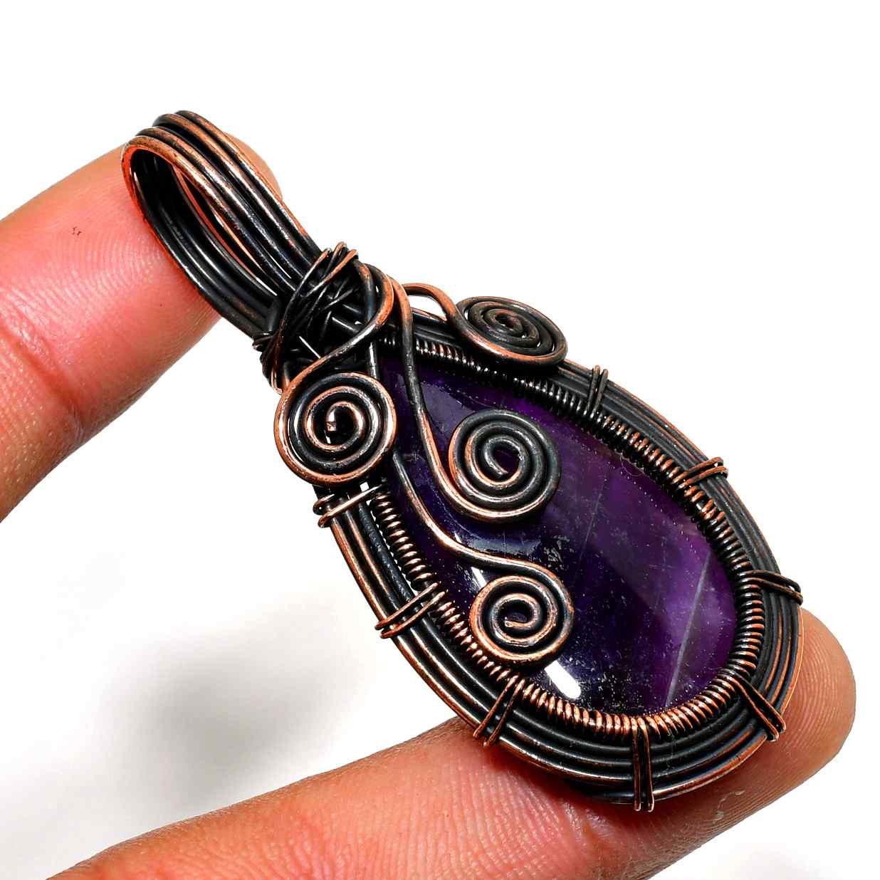 Ezra’s Veil – Amethyst & Oxidized Copper Pendant