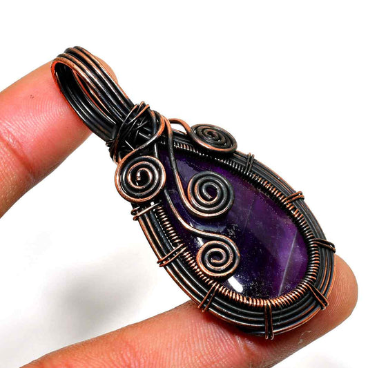 Ezra’s Veil – Amethyst & Oxidized Copper Pendant