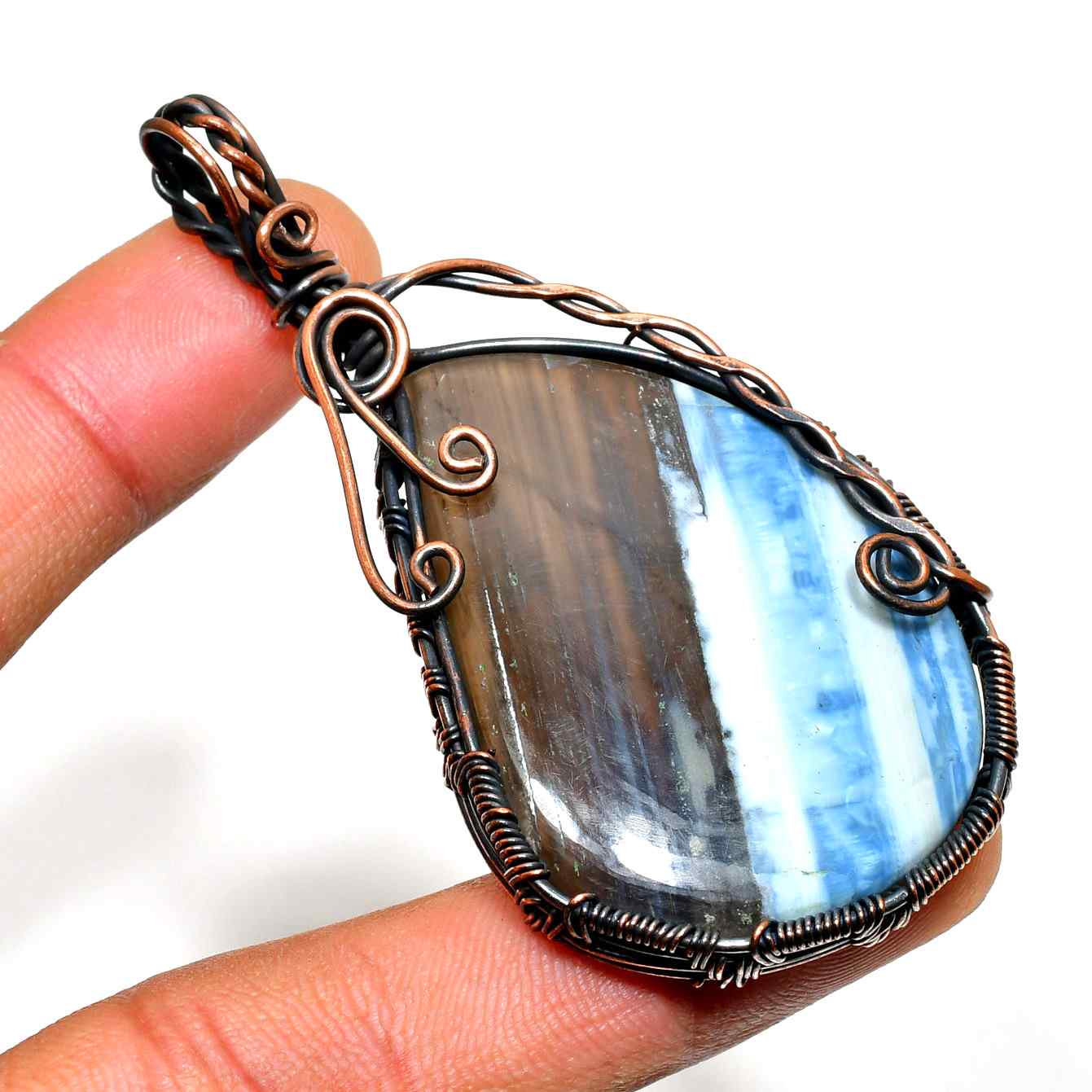 Ocean’s Whisper – Blue Lace Agate Copper Pendant