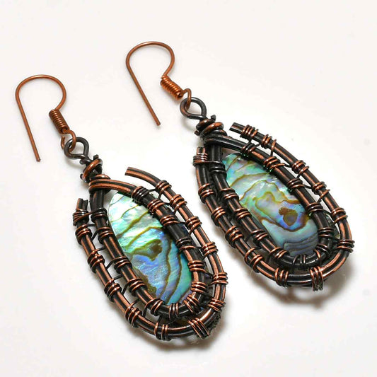 Ocean’s Embrace – Abalone & Oxidized Copper Earrings