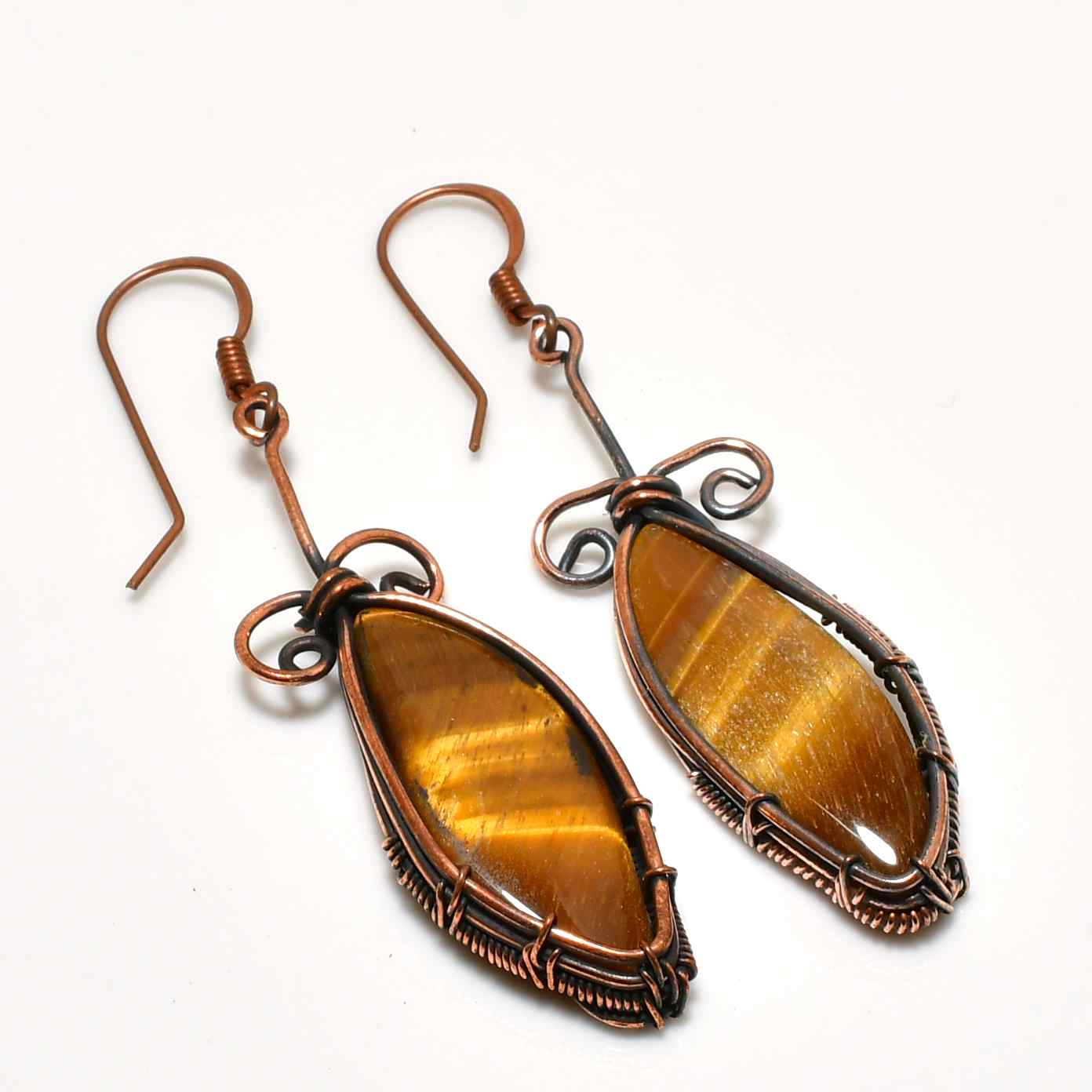 Golden Horizon – Tiger’s Eye & Oxidized Copper Earrings