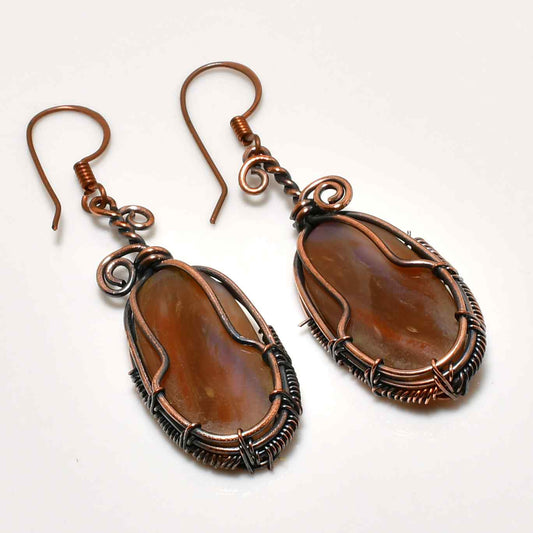 Terra Twist – Oxidized Copper Stone Earrings