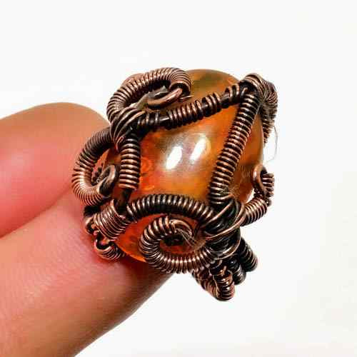 Aurora’s Spiral – Amber Copper Ring