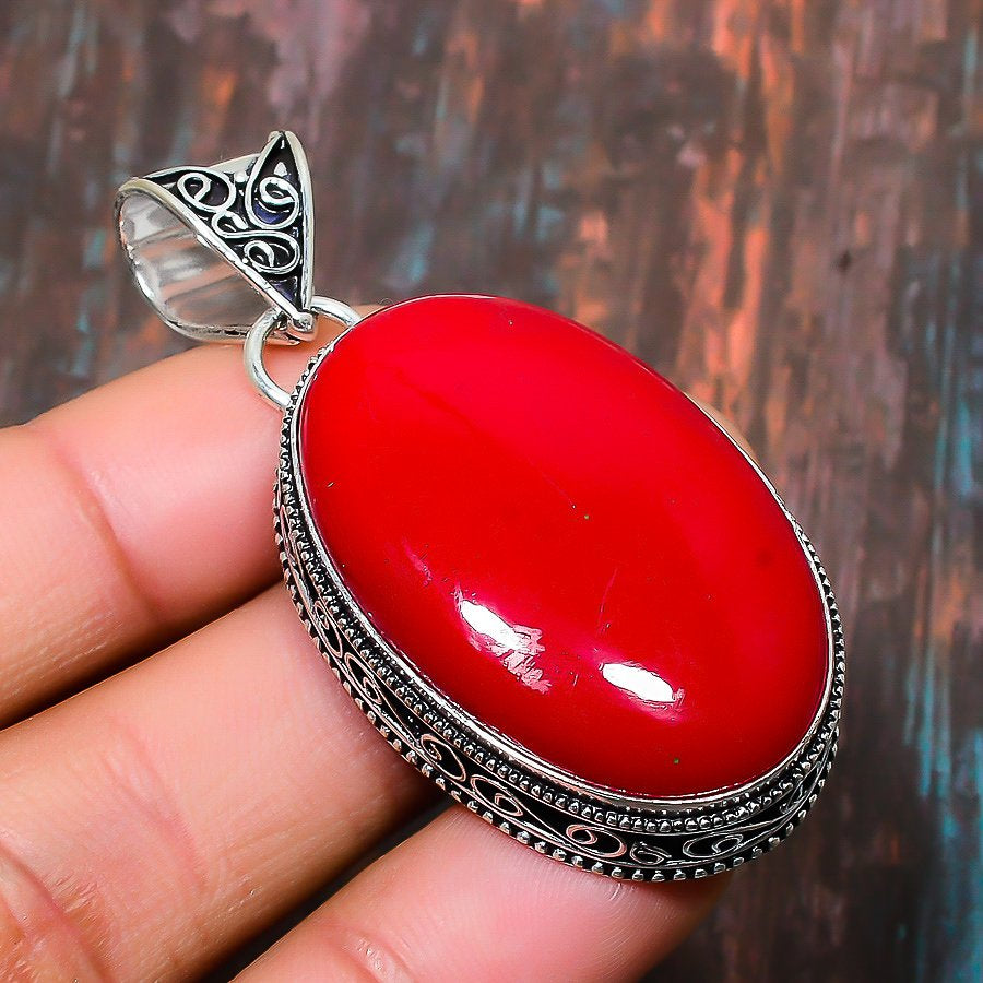 Crimson Harmony – Natural Coral & Sterling Silver Pendant